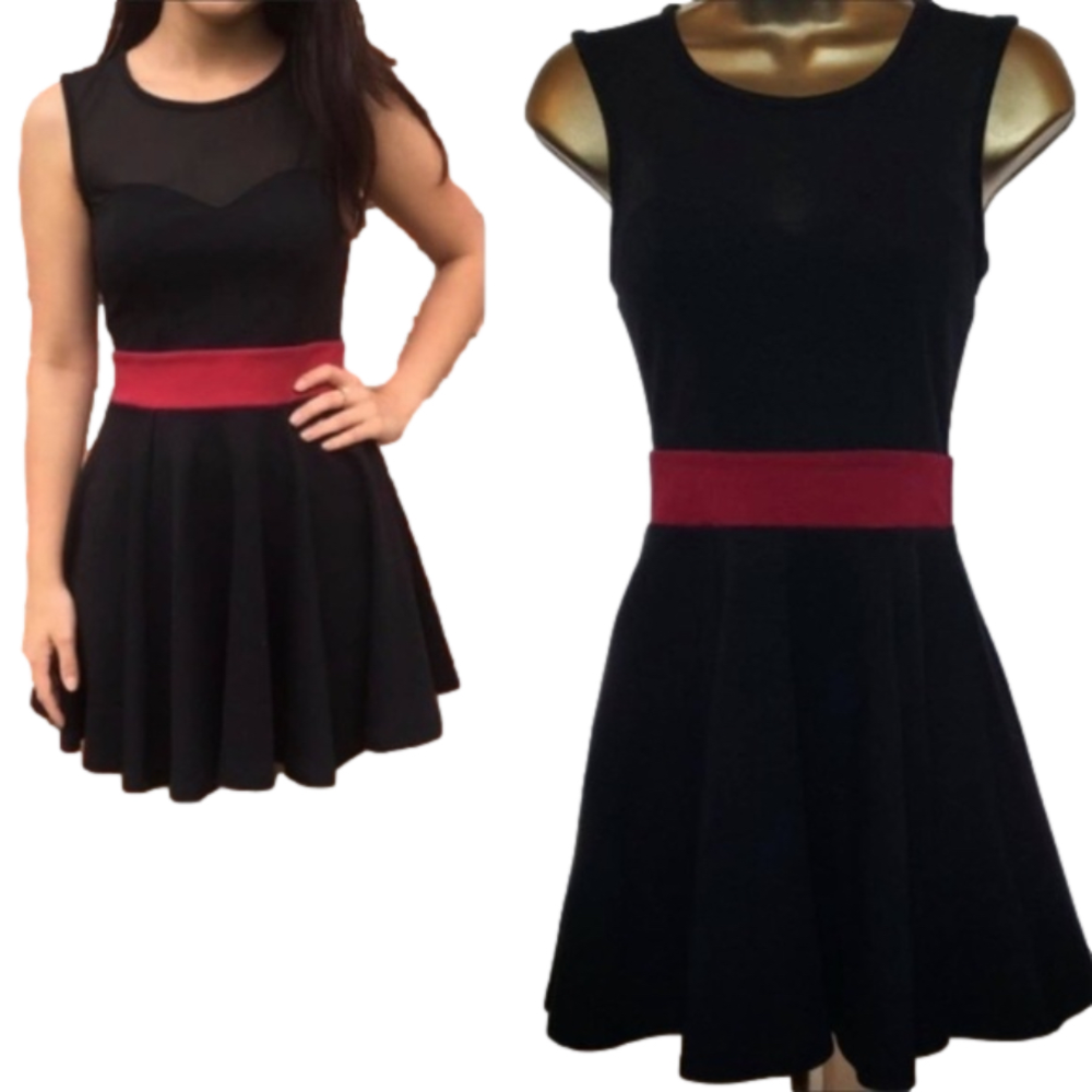 OLSENBOYE Sexy Mesh Front Ponte Swing Dress - Picture 2 of 9